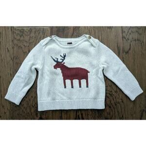 Tea Collection Cream Sweater with Red Moose